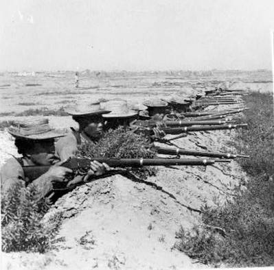Chinese Regular Soldiers Line Up at Tientsin